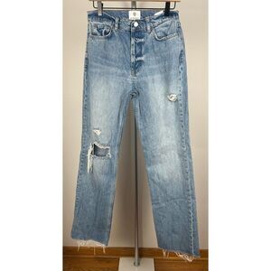 Annie Bing Olsen High Rise Button Fly Relaxed Straight Leg Jeans 27 Distressed